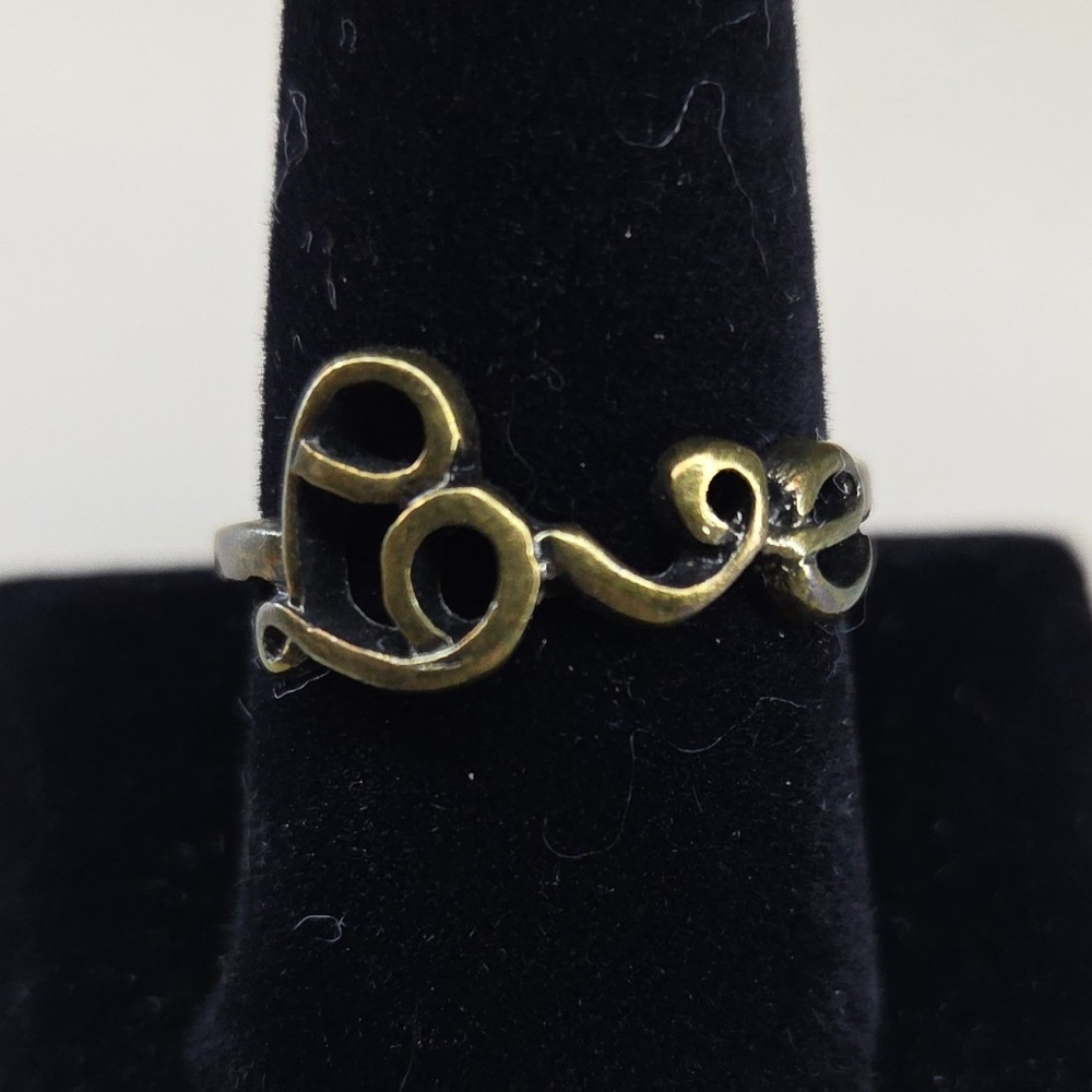 Vintage Style Bronze Tone Script Love Word Ring Size 10.25 Cursive Band